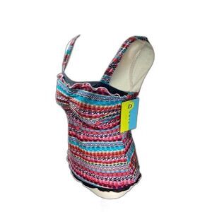 NWT Bahia by Christina Adjustable Swim Top Size L D Cup Jigsaw Print